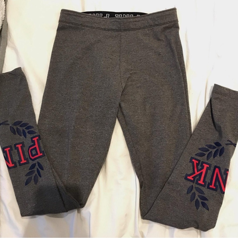 PINK Victoria's Secret Kids Charcoal Leggings with Navy and Magenta Accents